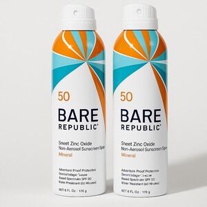 Bare Republic Zinc SPF 50 Sunscreen Spray 6oz x‎ 2 Pack Mineral Exp 09/2028 NEW